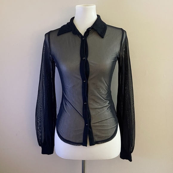 Triple Seven Tops - Sheer Black Button-Down Shirt